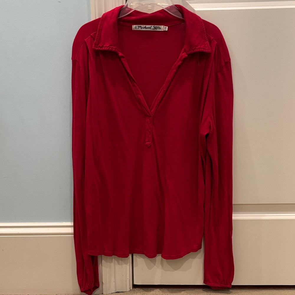 Michael Stars Bold Red Button Down Shirt